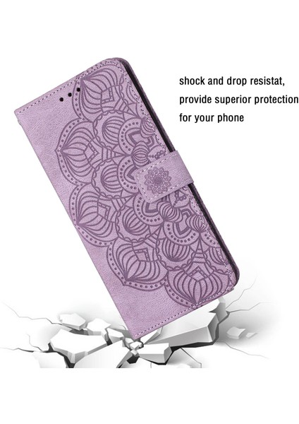 Xiaomi Redmi Için 10C Her Şey Dahil Koruma Telefon Kılıfı Pu Deri Mandala Çiçek Baskılı Stand Özellik Telefon Cüzdan Tarzı Kapak Morası (Yurt Dışından)