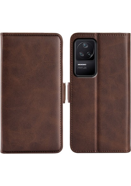Xiaomi Için Poco F4 5g/redmi K40S 5g Çift Manyetik Toka Telefon Kapağı Dokulu Pu Deri Tpu Kılıfı Cüzdan Stand-Brown (Yurt Dışından)