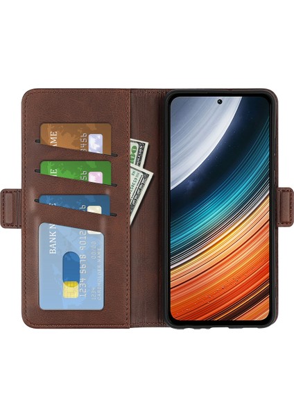 Xiaomi Için Poco F4 5g/redmi K40S 5g Çift Manyetik Toka Telefon Kapağı Dokulu Pu Deri Tpu Kılıfı Cüzdan Stand-Brown (Yurt Dışından) fiyatları
