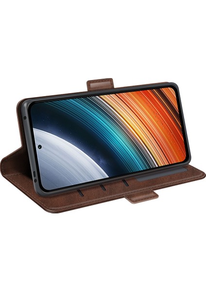 Xiaomi Için Poco F4 5g/redmi K40S 5g Çift Manyetik Toka Telefon Kapağı Dokulu Pu Deri Tpu Kılıfı Cüzdan Stand-Brown (Yurt Dışından) modelleri