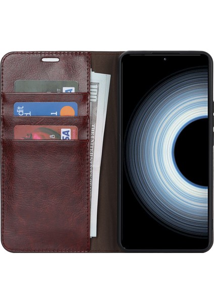 Xiaomi 12T 5G/12T Pro 5g/redmi K50 Ultra Telefon Kılıfı Çılgın At Dokusu Orijinal Inek Deri Stand Cüzdan Kapak-Dark Brown (Yurt Dışından) fiyatları