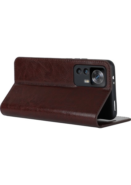 Xiaomi 12T 5G/12T Pro 5g/redmi K50 Ultra Telefon Kılıfı Çılgın At Dokusu Orijinal Inek Deri Stand Cüzdan Kapak-Dark Brown (Yurt Dışından) modelleri