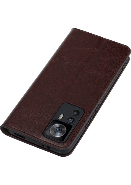 Xiaomi 12T 5G/12T Pro 5g/redmi K50 Ultra Telefon Kılıfı Çılgın At Dokusu Orijinal Inek Deri Stand Cüzdan Kapak-Dark Brown (Yurt Dışından) indirimleri