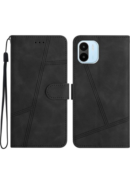 Xiaomi Için Redmi A1 4g/a2 4g Cilt Touch Hisses Retro Pu Deri Cep Telefon Kılıf Cüzdan Dikiş Hattı Dekor Telefon Kapak Black (Yurt Dışından)