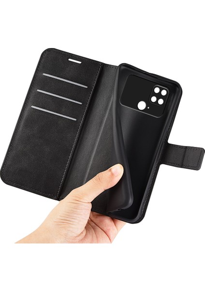 Xiaomi Için Poco C40 4g Pu Deri Telefon Kılıf Buzağı Doku Stand Cüzdan Manyetik Flip Telefon Kapağı Black (Yurt Dışından)