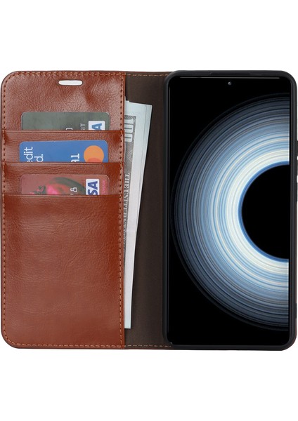 Xiaomi 12T 5G/12T Pro 5g/redmi K50 Ultra Telefon Kılıfı Çılgın At Dokusu Orijinal Inek Deri Stand Cüzdan Kapak Işık Kahverengi (Yurt Dışından) fiyatları