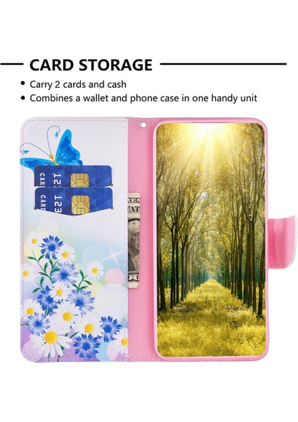Xiaomi Redmi A1 4g/a2 4g/a1+ 4g/a2+ 4g/poco C50 4g Cüzdan Kılıfı Düşüş Pu Deri Deri Manyetik Kapatma Deseni Dönüşü Stand Telefon Kapağı Butterfly ve Çiçekler (Yurt Dışından)