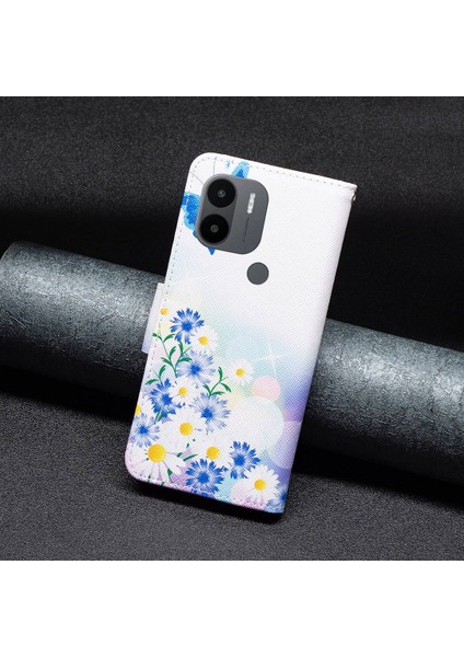 Xiaomi Redmi A1 4g/a2 4g/a1+ 4g/a2+ 4g/poco C50 4g Cüzdan Kılıfı Düşüş Pu Deri Deri Manyetik Kapatma Deseni Dönüşü Stand Telefon Kapağı Butterfly ve Çiçekler (Yurt Dışından)