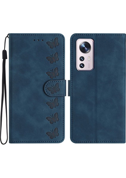 Xiaomi Için Telefon Kapağı 12 Lite 5g Baskılı Kelebek Telefon Kılıfı Deri Cüzdan Flip Stand Telefon Kabuk Mavisi (Yurt Dışından)