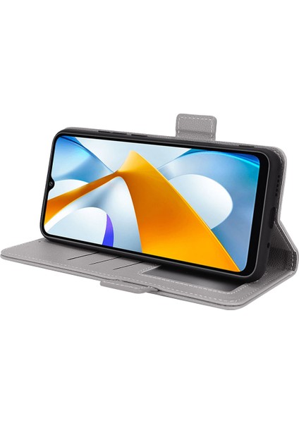 Xiaomi Poco C40 4g Için Koruyucu Telefon Kapağı, Manyetik Toka Folio Flip Cüzdan Kılıfı Standı Pu Deri Litchi Doku Kabuk Grey (Yurt Dışından)