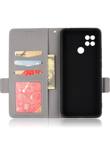 Xiaomi Poco C40 4g Için Koruyucu Telefon Kapağı, Manyetik Toka Folio Flip Cüzdan Kılıfı Standı Pu Deri Litchi Doku Kabuk Grey (Yurt Dışından)