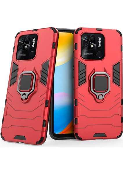 Xiaomi Redmi 10C Için Ring Tutucu Kickstand Telefon Kılıfı, Yumuşak Tpu+Sabit Pc Damla Geçirmez Koruyucu Kapak-Kırmızı (Yurt Dışından)