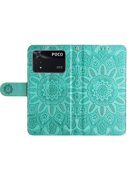 Xiaomi Için Poco M4 Pro 4g Ayçiçeği Baskılı Telefon Kılıfı Pu Deri Cüzdan Stand Sıçrama Dayanıklı Flip Telefon Kapağı Bilek Kayış-Yeşil ile (Yurt Dışından) indirimleri