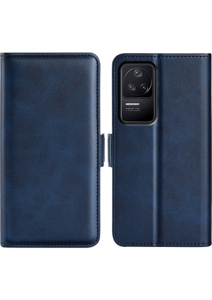 Xiaomi Için Poco F4 5g/redmi K40S 5g Çift Manyetik Toka Telefon Kapağı Dokulu Pu Deri Tpu Kılıfı Cüzdan Stand-Mavi (Yurt Dışından)
