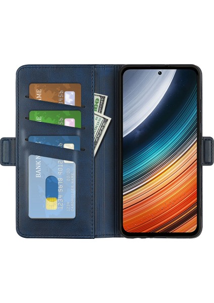 Xiaomi Için Poco F4 5g/redmi K40S 5g Çift Manyetik Toka Telefon Kapağı Dokulu Pu Deri Tpu Kılıfı Cüzdan Stand-Mavi (Yurt Dışından) fiyatları