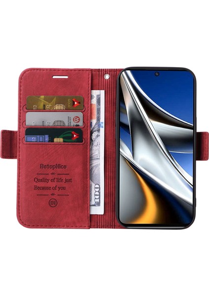 Xiaomi Poco X4 Pro 5g Pu Deri Dalda Damla Koruma Kılıfı Baskılı Dikiş Hattı Telefon Stand Cüzdan Kapağı Bilek Kayış Kırmızısı (Yurt Dışından) fiyatları