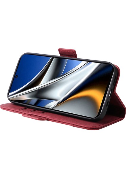 Xiaomi Poco X4 Pro 5g Pu Deri Dalda Damla Koruma Kılıfı Baskılı Dikiş Hattı Telefon Stand Cüzdan Kapağı Bilek Kayış Kırmızısı (Yurt Dışından) modelleri