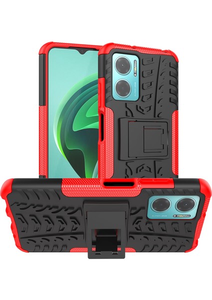 Xiaomi Redmi Için Not 11E 5g/10 5g/10 Prime+ 5g Lastik Doku Şok-Absorpsiyon Kapağı Kickstand Combo Pc+ Tpu Çift Katman Tasarımı Koruyucu Telefon Kasası-Kırmızı (Yurt Dışından)