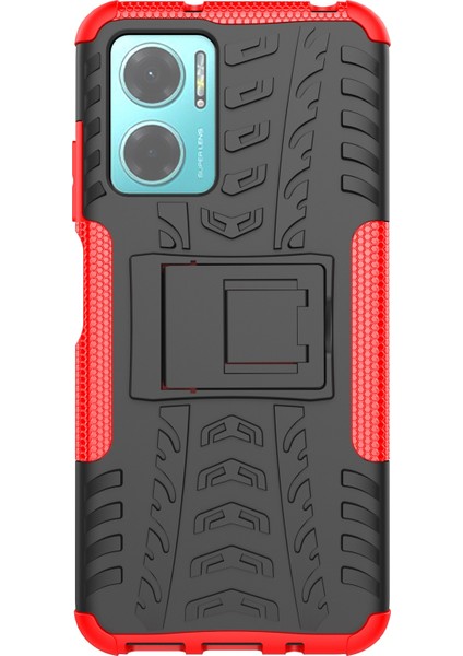 Xiaomi Redmi Için Not 11E 5g/10 5g/10 Prime+ 5g Lastik Doku Şok-Absorpsiyon Kapağı Kickstand Combo Pc+ Tpu Çift Katman Tasarımı Koruyucu Telefon Kasası-Kırmızı (Yurt Dışından)