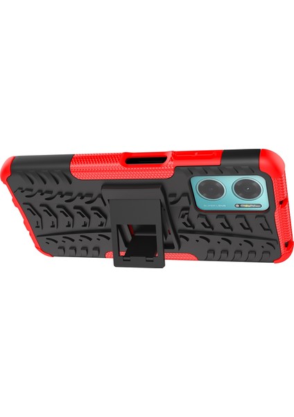 Xiaomi Redmi Için Not 11E 5g/10 5g/10 Prime+ 5g Lastik Doku Şok-Absorpsiyon Kapağı Kickstand Combo Pc+ Tpu Çift Katman Tasarımı Koruyucu Telefon Kasası-Kırmızı (Yurt Dışından)