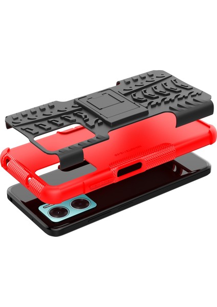 Xiaomi Redmi Için Not 11E 5g/10 5g/10 Prime+ 5g Lastik Doku Şok-Absorpsiyon Kapağı Kickstand Combo Pc+ Tpu Çift Katman Tasarımı Koruyucu Telefon Kasası-Kırmızı (Yurt Dışından)