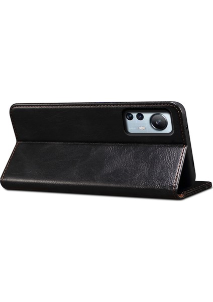 Xiaomi 12 Lite Için Mumsu Çılgın At Doku Koruyucusu, Stand Cüzdan Tarzı Manyetik Otomatik Emici Deri Cep Telefonu Kapak-Siyah (Yurt Dışından) modelleri
