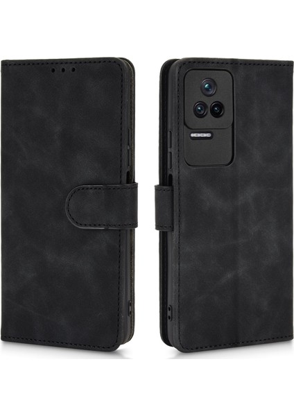 Xiaomi Için Poco F4 5g/redmi K40S 5g Stand Stand Pu Deri Kılıf Cilt Touch Hissed Folio Flip Flip Koruyucu Kapak Strap-Black (Yurt Dışından)