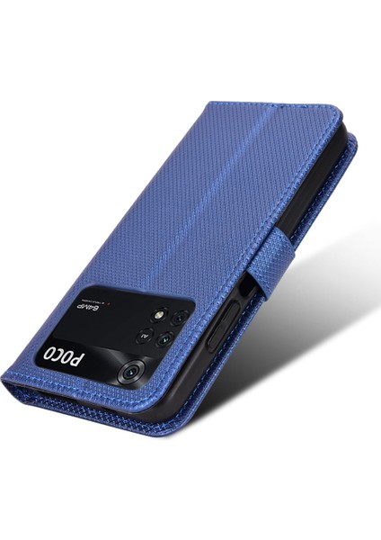 Xiaomi Için Poco M4 Pro 4g Cüzdan Telefon Kılıfı Pu Deri Manyetik Kapatma Elmas Doku Stand Flip Kapak Kayış Mavisi ile (Yurt Dışından) indirimleri