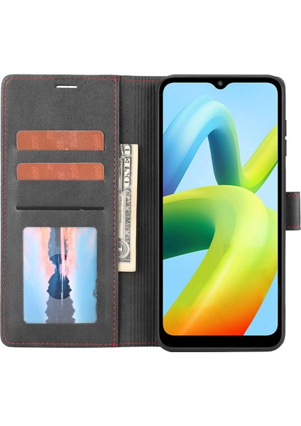 4U Sky Xiaomi Redmi A1 4g/a2 4g Yatay Hat Pu Deri Kılıf Stand Fonksiyon Manyetik Kapatma Cüzdan Telefon Kapak Black (Yurt Dışından)