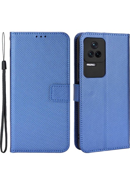 Xiaomi Için Poco F4 5g/redmi K40S 5g Pu Deri Deri Manyetik Toka Cüzdan Kılıfı Elmas Doku Stand Koruyucu Kapak Kayış Mavisi (Yurt Dışından)