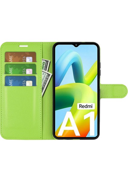 Xiaomi Için Redmi A1 4g/a2 4g Litchi Doku Pu Deri Telefon Tam Koruma Korusu Katlama Stand Cüzdan Flip Kapak Yeşili (Yurt Dışından)
