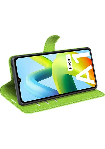 Xiaomi Için Redmi A1 4g/a2 4g Litchi Doku Pu Deri Telefon Tam Koruma Korusu Katlama Stand Cüzdan Flip Kapak Yeşili (Yurt Dışından)