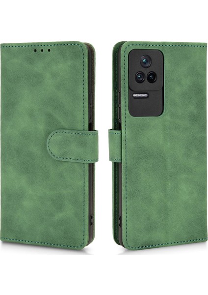Xiaomi Için Poco F4 5g/redmi K40S 5g Stand Stant Cüzdan Pu Deri Kılıf Cilt Touch Hissed Folio Flip Flip Koruyucu Kapak Strap-Green (Yurt Dışından)
