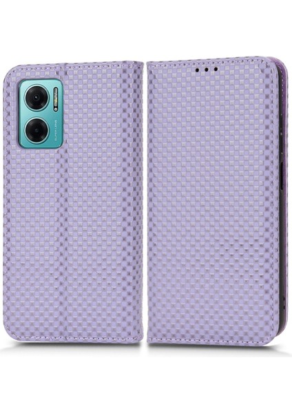 Xiaomi Için Redmi 10 5g/not 11E 5g/redmi 10 Prime+ 5g Izgara Doku Pu Deri Stand Vaka Kitabı Stili Manyetik Autsorbed Cep Telefonu Cüzdan Kapak Işık Mor (Yurt Dışından)