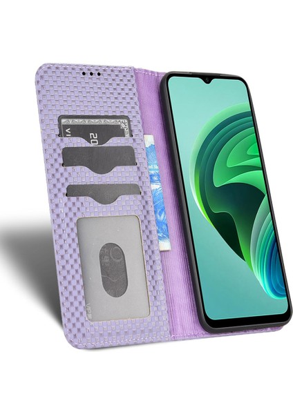 Xiaomi Için Redmi 10 5g/not 11E 5g/redmi 10 Prime+ 5g Izgara Doku Pu Deri Stand Vaka Kitabı Stili Manyetik Autsorbed Cep Telefonu Cüzdan Kapak Işık Mor (Yurt Dışından)