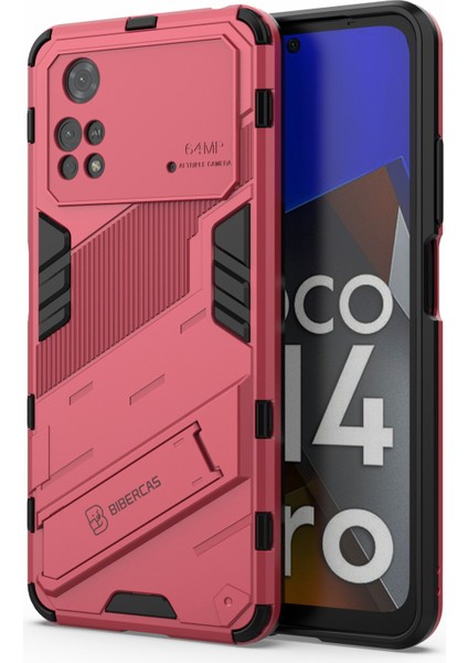 Xiaomi Için Poco M4 Pro 4g Kickstand Tasarım Koruyucu Kapak Yumuşak Tpu Sert Pc Şok Geçirmez Telefon Vaka-Rose (Yurt Dışından)
