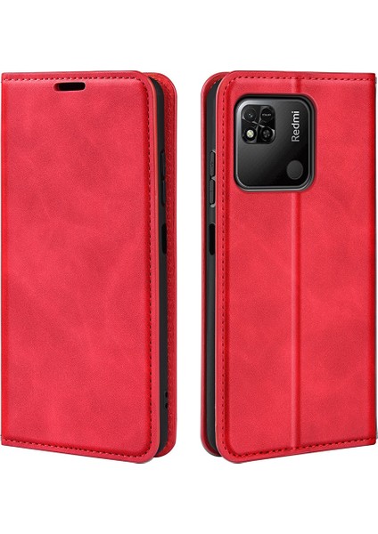 Xiaomi Redmi Için 10A Cilt Duygu Deri Deri Kapak Otomatik Kapatma Cüzdan Stand-Red ile Manyetik Telefon Kılıfı (Yurt Dışından)