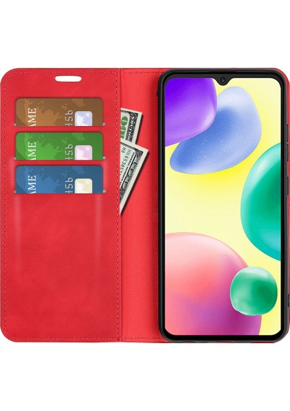 Xiaomi Redmi Için 10A Cilt Duygu Deri Deri Kapak Otomatik Kapatma Cüzdan Stand-Red ile Manyetik Telefon Kılıfı (Yurt Dışından) modelleri
