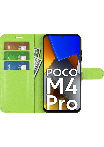 4U Sky Xiaomi Için Poco M4 Pro 4g Folio Flip Litchi Doku Pu Deri Kılıf Stand Mobil Telefon Kapak Yeşil (Yurt Dışından)