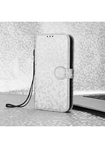 Xiaomi Için Redmi Note 11E 5g/redmi 10 5g/redmi 10 Prime+ 5g Baskılı Nokta Pu Pu Deri Deri Telefon Kılıf Cüzdan Stand Flip Cover-Silver (Yurt Dışından)