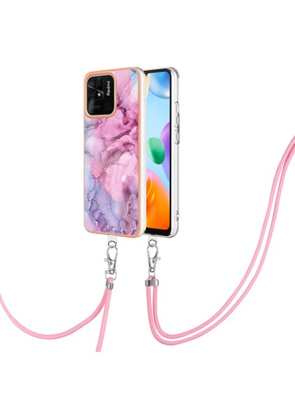 Xiaomi Redmi 10C 4g Mermer Desen Ince Kasa Elektroplatma 2.0mm Tpu Tpu Telefon Kapağı Lanyard-Rose (Yurt Dışından)