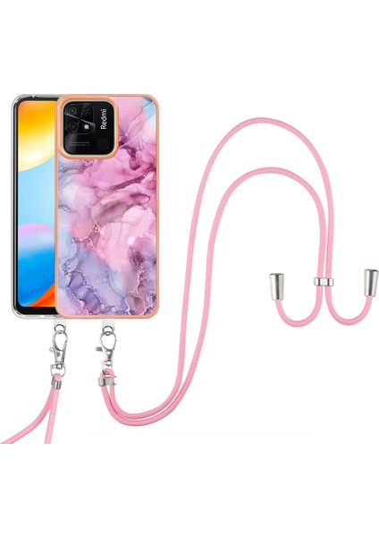 Xiaomi Redmi 10C 4g Mermer Desen Ince Kasa Elektroplatma 2.0mm Tpu Tpu Telefon Kapağı Lanyard-Rose (Yurt Dışından)