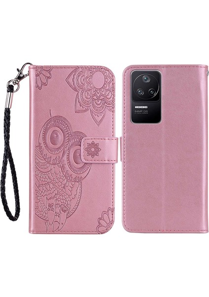 Xiaomi Için Poco F4 5g/redmi K40S 5g Baykuş Çiçek Deseni Baskılı Manyetik Toka Standı Pu Deri Telefon Cüzdan Kapak Kapak Çizgi Altın (Yurt Dışından)