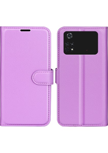 Xiaomi Için Poco M4 Pro 4g Folio Flip Litchi Doku Pu Deri Kılıf Standı Cep Telefonu Kapak Morası (Yurt Dışından)