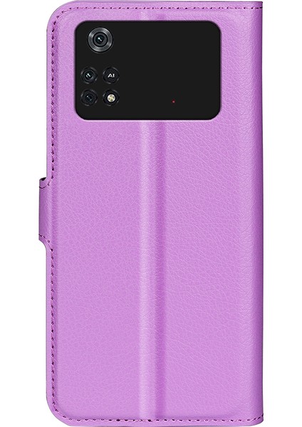 Xiaomi Için Poco M4 Pro 4g Folio Flip Litchi Doku Pu Deri Kılıf Standı Cep Telefonu Kapak Morası (Yurt Dışından) modelleri