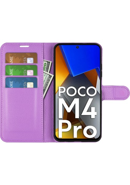 Xiaomi Için Poco M4 Pro 4g Folio Flip Litchi Doku Pu Deri Kılıf Standı Cep Telefonu Kapak Morası (Yurt Dışından) fırsatları
