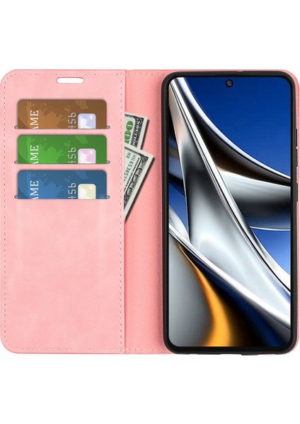 Ipeksi Touch Doku Deri Deri Kapağı Xiaomi Poco X4 Pro 5g, Otomatik Absorbed Folio Flip Telefon Koruyucu Kılıf Cüzdan Katlanabilir Stand Pink (Yurt Dışından)