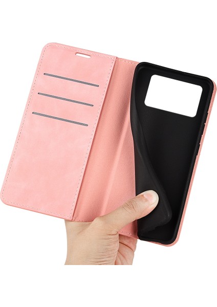 Ipeksi Touch Doku Deri Deri Kapağı Xiaomi Poco X4 Pro 5g, Otomatik Absorbed Folio Flip Telefon Koruyucu Kılıf Cüzdan Katlanabilir Stand Pink (Yurt Dışından)