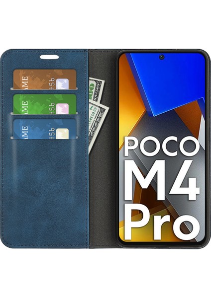 Xiaomi Için Poco M4 Pro 4g Manyetik Otomatik Absorbed Stand Kapak Cilt Touch Hissed Pu Deri Cüzdan Telefon Kılıf Mavisi (Yurt Dışından) fırsatları