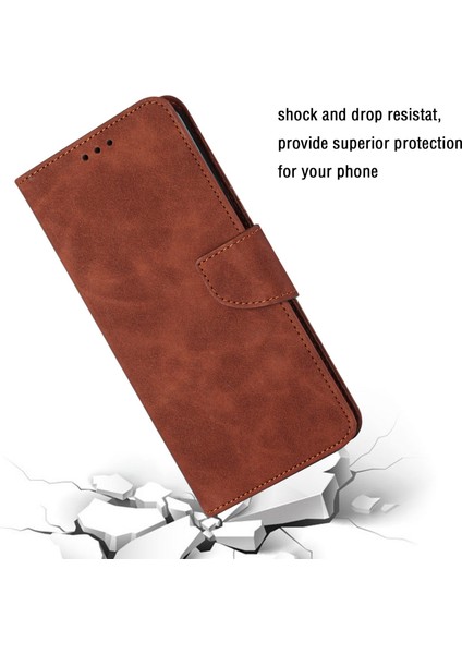 4U Sky Xiaomi Için Redmi A1 4g/a2 4g Şok Geçirmez Düz Renkli Pu Deri Manyetik Telefon Kılıfı Stand Flip Cüzdan Kapağı Strap-Brown (Yurt Dışından)